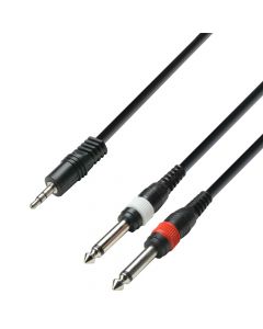 Adam Hall Cables 3 Star Serie - Audiokabel 3,5 mm Klinke stereo auf 2 x 6,3 mm Klinke mono 1 m