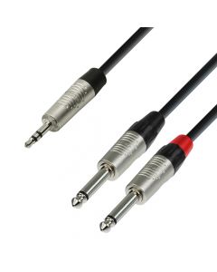 Adam Hall Cables 4 Star Serie - Audiokabel REAN 3,5 mm Klinke stereo auf 2 x 6,3 mm Klinke mono 1,5 m